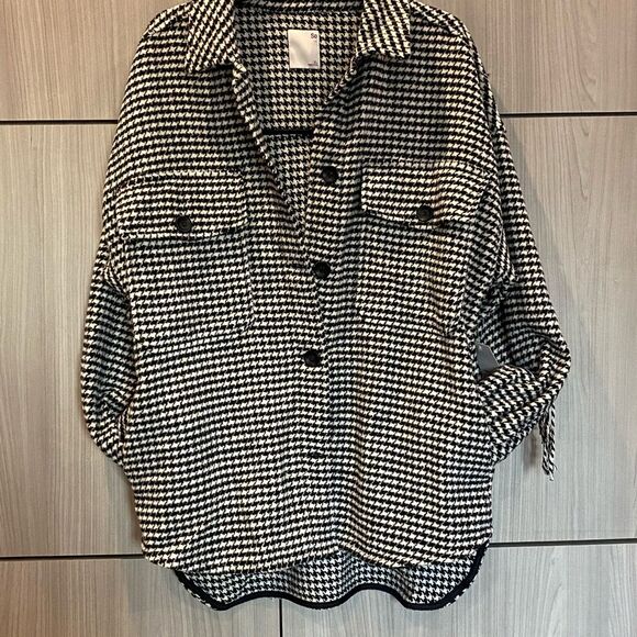 NEW Black & White houndstooth jacket with fringe and pockets Large NWT - Picture 5 of 11